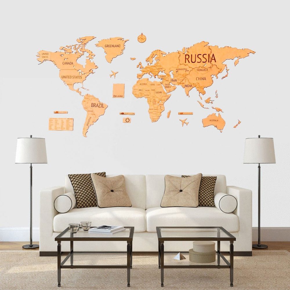 Mademap mapamundi de madera para instalar en pared – Happy World